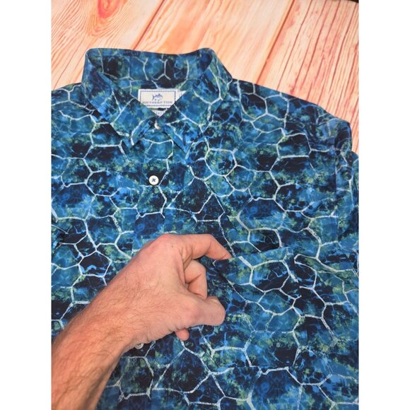 Southern Tide Mens Intercoastal Button-Up Shirt Large Blue Nylon Blend - Picture 5 of 7